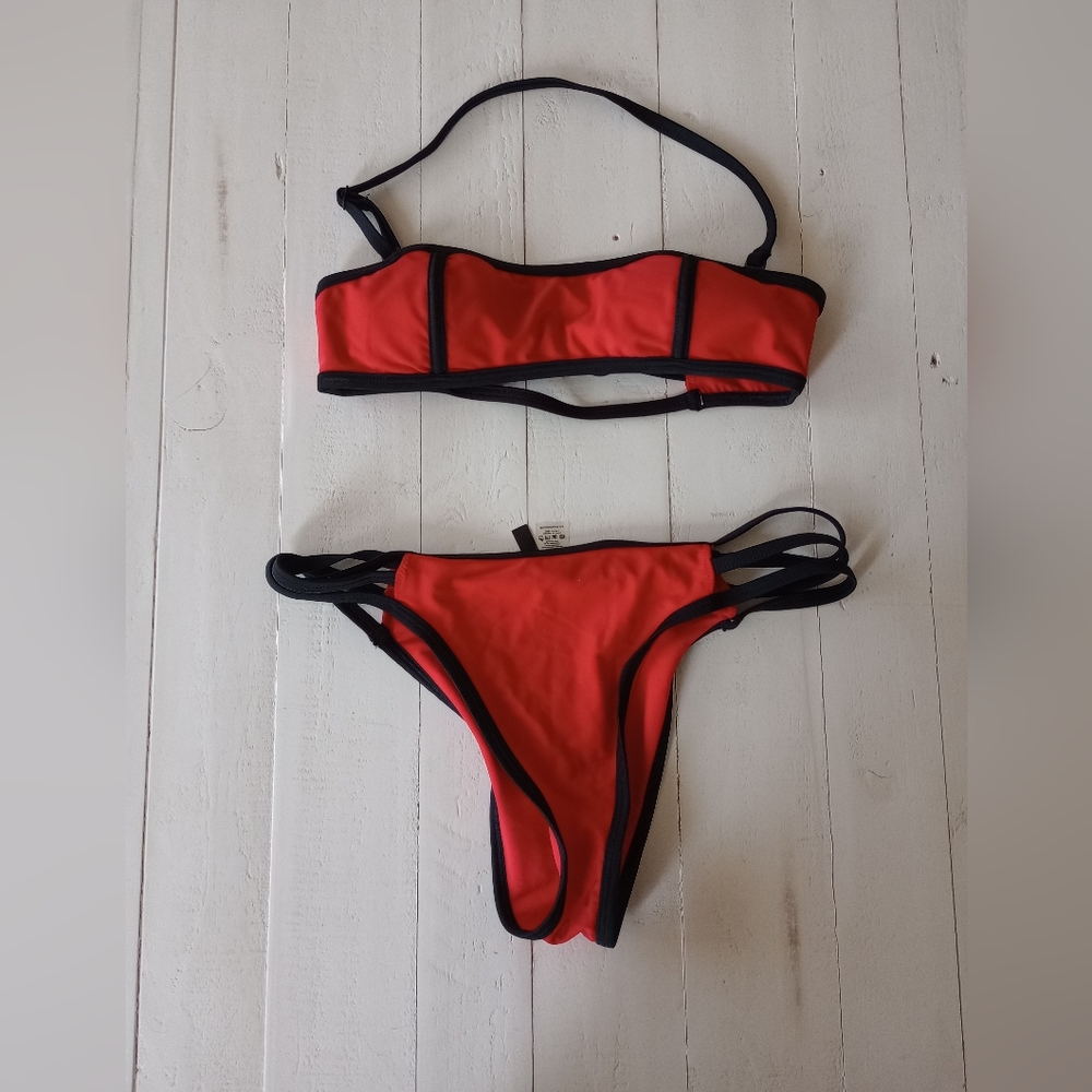 Kendall and Kylie Red and Black Strappy Bikini